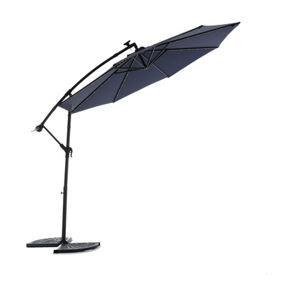 10ft Solar LED Offset Hanging Market Patio Umbrella (Navy blue )(No Base) - 1st Choice Furniture Direct