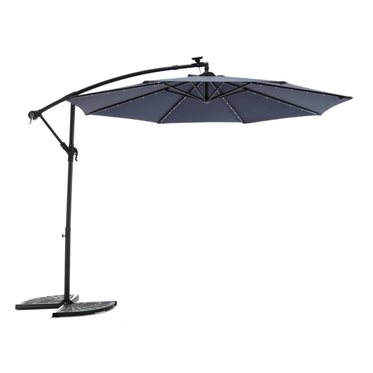 10ft Solar LED Offset Hanging Market Patio Umbrella (Navy blue )(No Base) - 1st Choice Furniture Direct