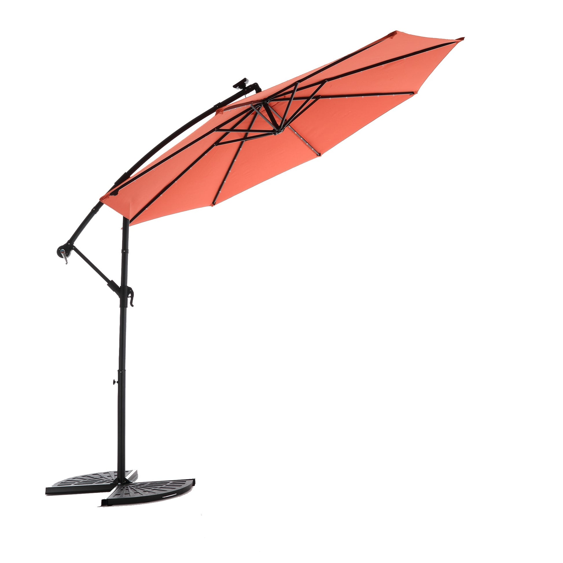10ft Solar LED Offset Hanging Market Patio Umbrella (orange )(No Base) - 1st Choice Furniture Direct