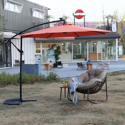10ft Solar LED Offset Hanging Market Patio Umbrella (orange )(No Base) - 1st Choice Furniture Direct