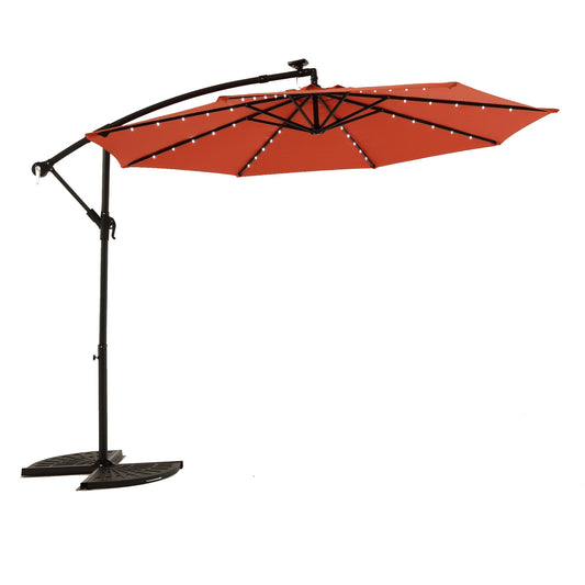 10ft Solar LED Offset Hanging Market Patio Umbrella (orange )(No Base) - 1st Choice Furniture Direct