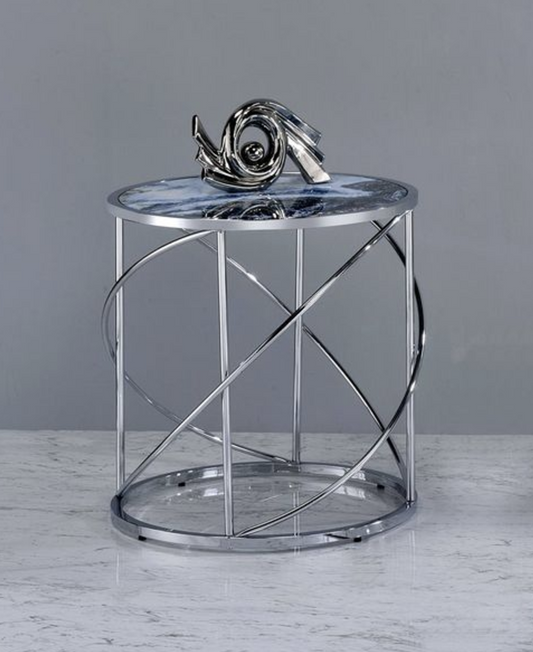 Lyda Blue Marble Print & Chrome Finish End Table