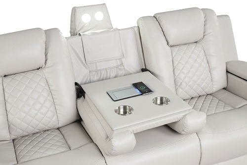 Benz LED & Power Recliner 3 PC Made With Faux Leather in Ice
