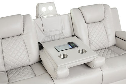 Benz LED & Power Recliner 3 PC Made With Faux Leather in Ice