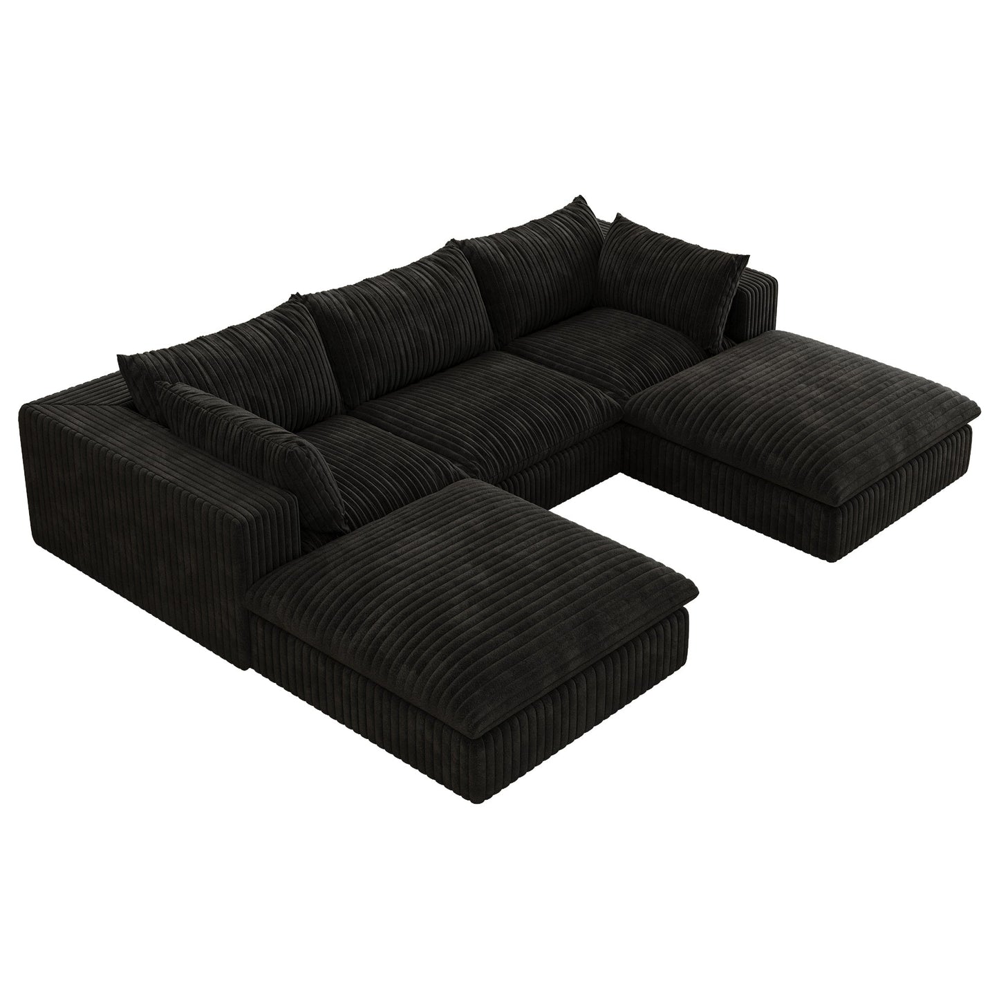 118.2' Cloud Sofa,Corduroy Fabric,Deep Seat Couches,Double - layer design,Removable Cushion,No Assembly, DIY Combination for Living room, Bedroom,Conference room ,Apartment,Black - 1st Choice Furniture Direct