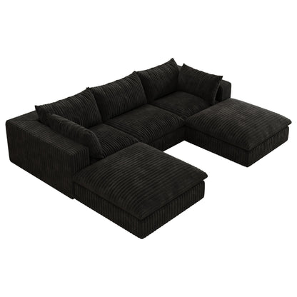 118.2' Cloud Sofa,Corduroy Fabric,Deep Seat Couches,Double - layer design,Removable Cushion,No Assembly, DIY Combination for Living room, Bedroom,Conference room ,Apartment,Black - 1st Choice Furniture Direct