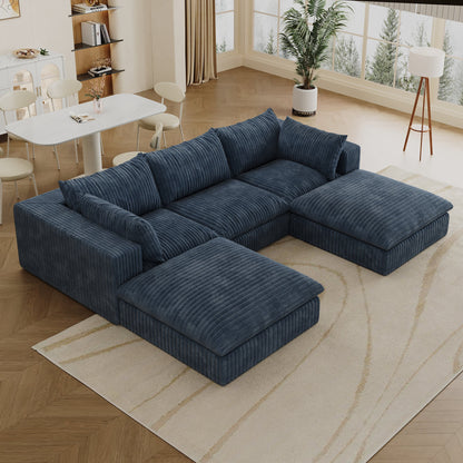 118.2' Cloud Sofa,Corduroy Fabric,Deep Seat Couches,Double - layer design,Removable Cushion,No Assembly, DIY Combination for Living room, Bedroom,Conference room ,Apartment,Blue - 1st Choice Furniture Direct