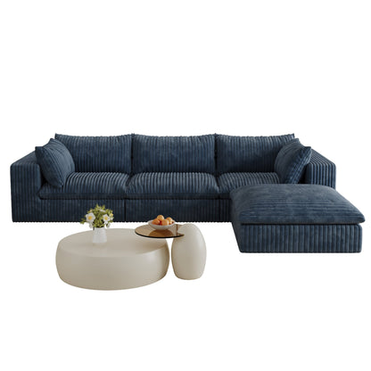 118.2' Cloud Sofa,Corduroy Fabric,Deep Seat Couches,Double - layer design,Removable Cushion,No Assembly, DIY Combination for Living room, Bedroom,Conference room ,Apartment,Blue - 1st Choice Furniture Direct