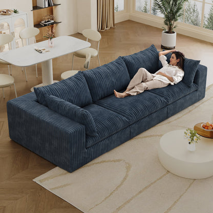 118.2' Cloud Sofa,Corduroy Fabric,Deep Seat Couches,Double - layer design,Removable Cushion,No Assembly, DIY Combination for Living room, Bedroom,Conference room ,Apartment,Blue - 1st Choice Furniture Direct