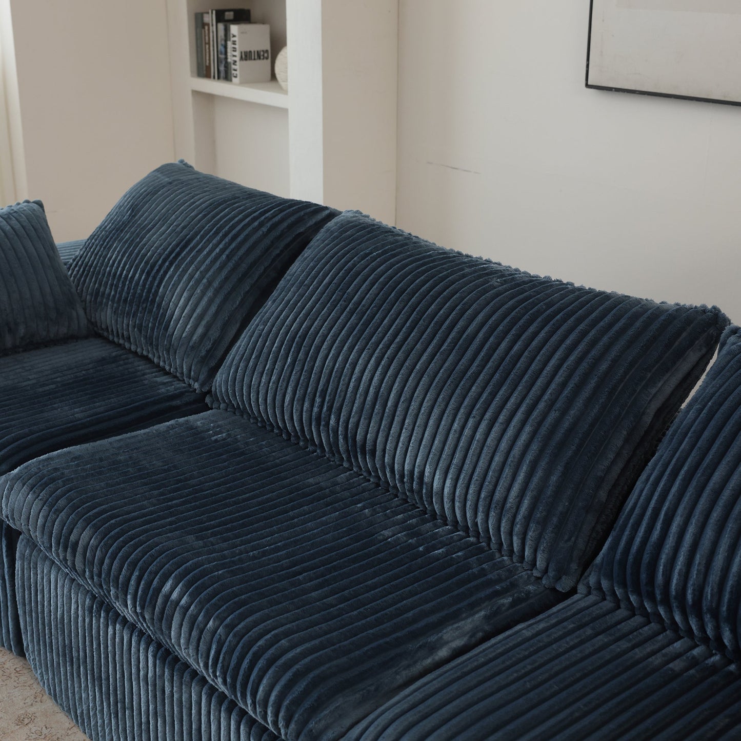 118.2' Cloud Sofa,Corduroy Fabric,Deep Seat Couches,Double - layer design,Removable Cushion,No Assembly, DIY Combination for Living room, Bedroom,Conference room ,Apartment,Blue - 1st Choice Furniture Direct
