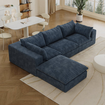 118.2' Cloud Sofa,Corduroy Fabric,Deep Seat Couches,Double - layer design,Removable Cushion,No Assembly, DIY Combination for Living room, Bedroom,Conference room ,Apartment,Blue - 1st Choice Furniture Direct