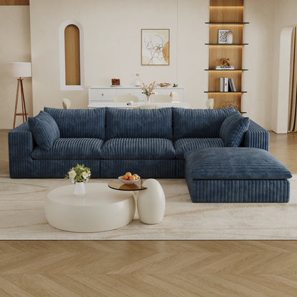118.2' Cloud Sofa,Corduroy Fabric,Deep Seat Couches,Double - layer design,Removable Cushion,No Assembly, DIY Combination for Living room, Bedroom,Conference room ,Apartment,Blue - 1st Choice Furniture Direct