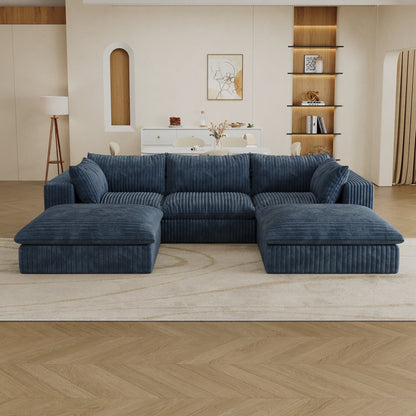 118.2' Cloud Sofa,Corduroy Fabric,Deep Seat Couches,Double - layer design,Removable Cushion,No Assembly, DIY Combination for Living room, Bedroom,Conference room ,Apartment,Blue - 1st Choice Furniture Direct