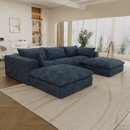 118.2' Cloud Sofa,Corduroy Fabric,Deep Seat Couches,Double - layer design,Removable Cushion,No Assembly, DIY Combination for Living room, Bedroom,Conference room ,Apartment,Blue - 1st Choice Furniture Direct