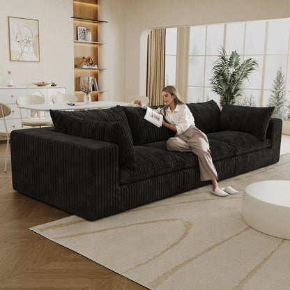 118.2' Cloud Sofa,Corduroy Fabric,Deep Seat Couches,Double - layer design,Removable Cushion,No Assembly, DIY Combination for Living room, Bedroom,Conference room ,Apartment,Black - 1st Choice Furniture Direct