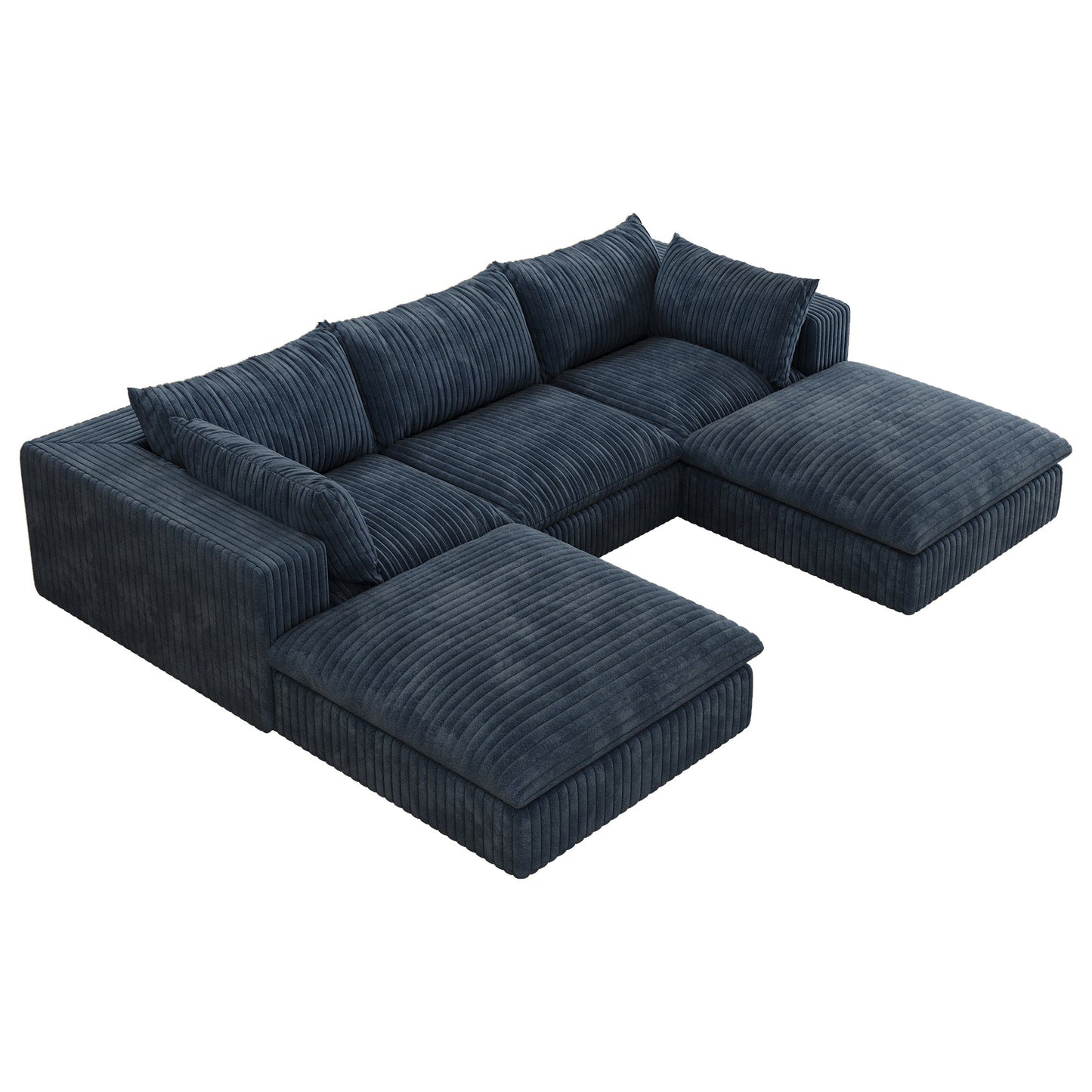 118.2' Cloud Sofa,Corduroy Fabric,Deep Seat Couches,Double - layer design,Removable Cushion,No Assembly, DIY Combination for Living room, Bedroom,Conference room ,Apartment,Blue - 1st Choice Furniture Direct