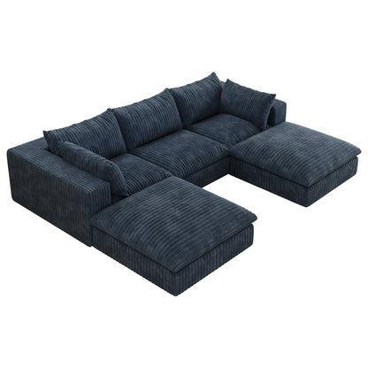 118.2' Cloud Sofa,Corduroy Fabric,Deep Seat Couches,Double - layer design,Removable Cushion,No Assembly, DIY Combination for Living room, Bedroom,Conference room ,Apartment,Blue - 1st Choice Furniture Direct