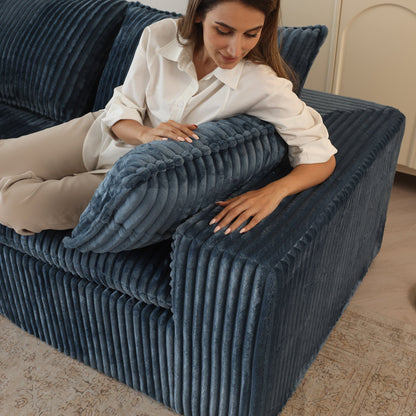 118.2' Cloud Sofa,Corduroy Fabric,Deep Seat Couches,Double - layer design,Removable Cushion,No Assembly, DIY Combination for Living room, Bedroom,Conference room ,Apartment,Blue - 1st Choice Furniture Direct