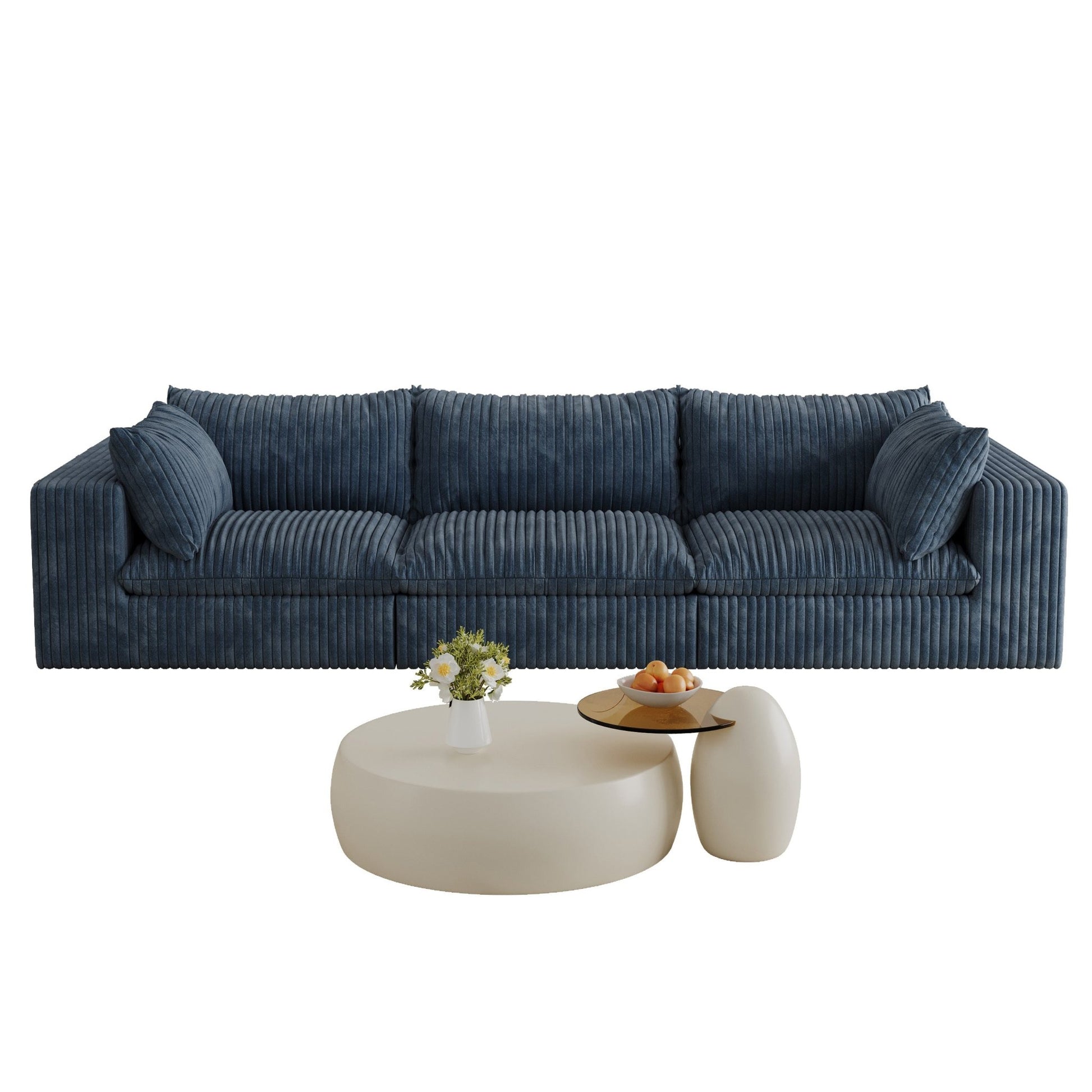 118.2' Cloud Sofa,Corduroy Fabric,Deep Seat Couches,Double - layer design,Removable Cushion,No Assembly, DIY Combination for Living room, Bedroom,Conference room ,Apartment,Blue - 1st Choice Furniture Direct