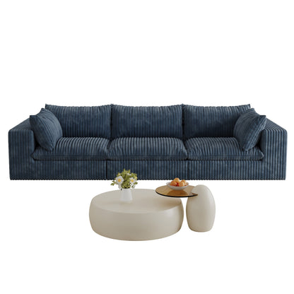 118.2' Cloud Sofa,Corduroy Fabric,Deep Seat Couches,Double - layer design,Removable Cushion,No Assembly, DIY Combination for Living room, Bedroom,Conference room ,Apartment,Blue - 1st Choice Furniture Direct