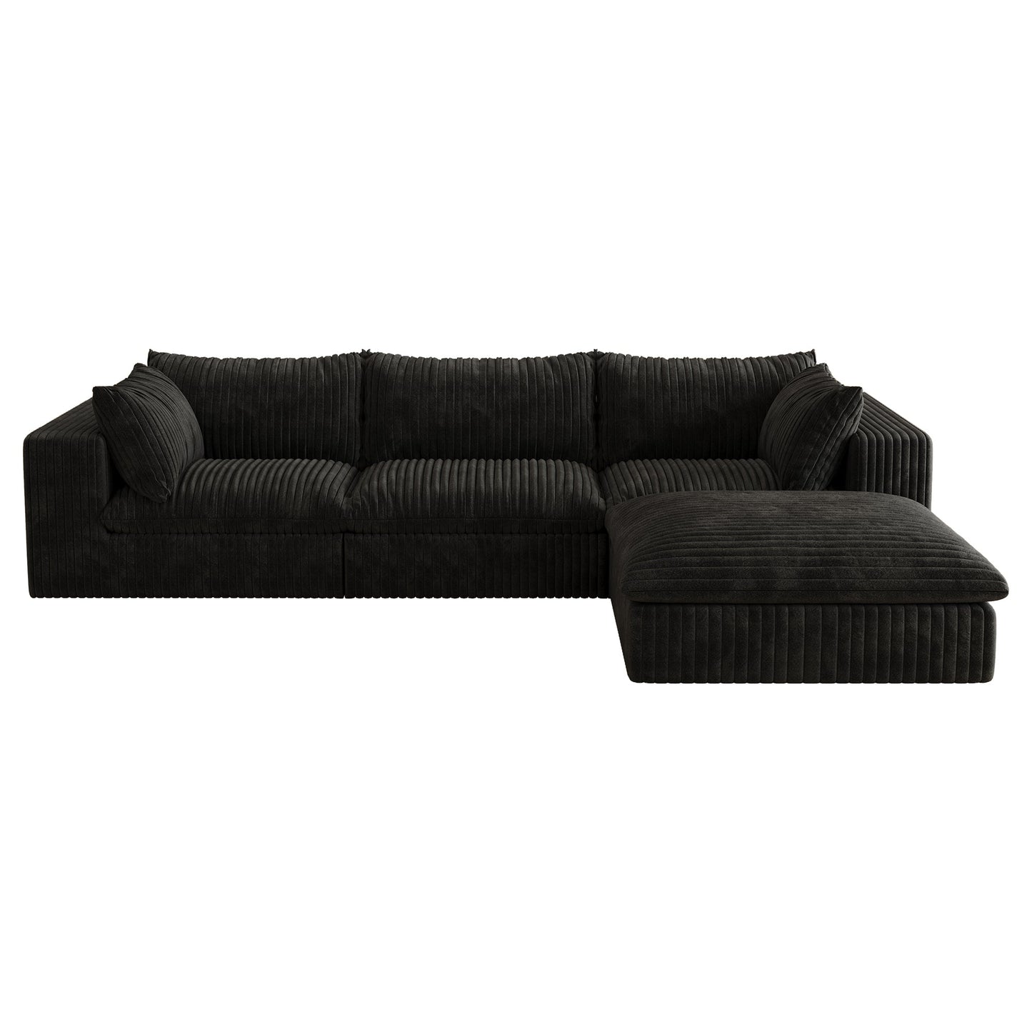 118.2' Cloud Sofa,Corduroy Fabric,Deep Seat Couches,Double - layer design,Removable Cushion,No Assembly, DIY Combination for Living room, Bedroom,Conference room ,Apartment,Black - 1st Choice Furniture Direct