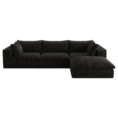 118.2' Cloud Sofa,Corduroy Fabric,Deep Seat Couches,Double - layer design,Removable Cushion,No Assembly, DIY Combination for Living room, Bedroom,Conference room ,Apartment,Black - 1st Choice Furniture Direct