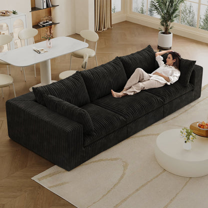 118.2' Cloud Sofa,Corduroy Fabric,Deep Seat Couches,Double - layer design,Removable Cushion,No Assembly, DIY Combination for Living room, Bedroom,Conference room ,Apartment,Black - 1st Choice Furniture Direct