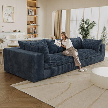 118.2' Cloud Sofa,Corduroy Fabric,Deep Seat Couches,Double - layer design,Removable Cushion,No Assembly, DIY Combination for Living room, Bedroom,Conference room ,Apartment,Blue - 1st Choice Furniture Direct