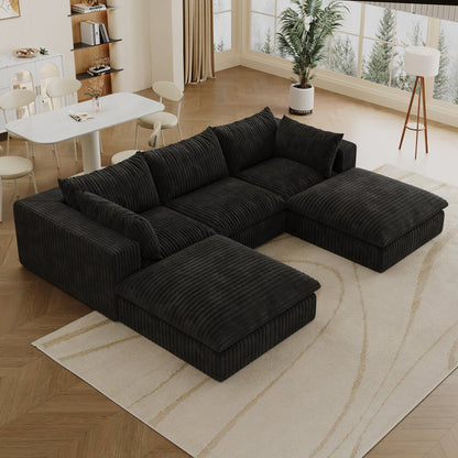 118.2' Cloud Sofa,Corduroy Fabric,Deep Seat Couches,Double - layer design,Removable Cushion,No Assembly, DIY Combination for Living room, Bedroom,Conference room ,Apartment,Black - 1st Choice Furniture Direct