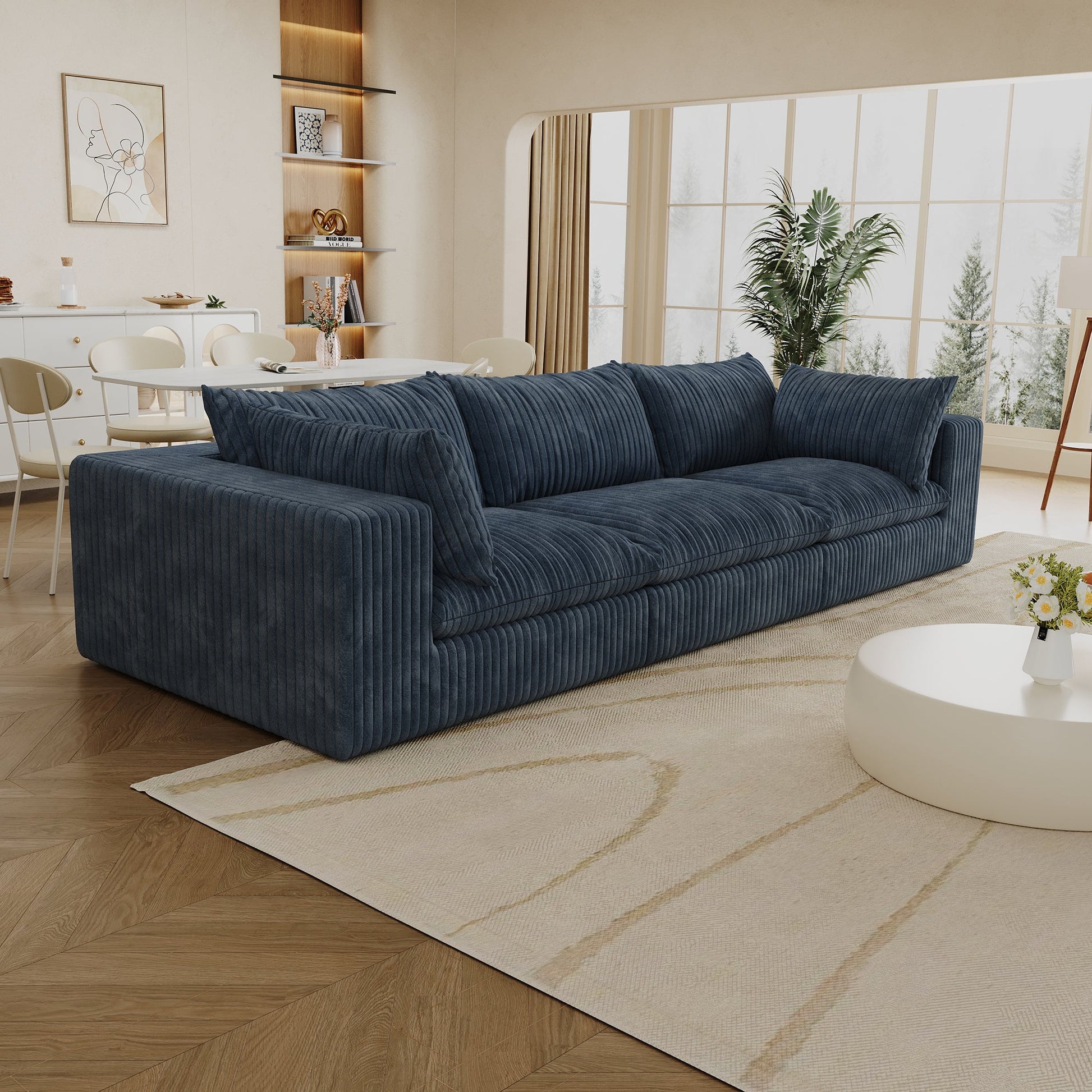 118.2' Cloud Sofa,Corduroy Fabric,Deep Seat Couches,Double - layer design,Removable Cushion,No Assembly, DIY Combination for Living room, Bedroom,Conference room ,Apartment,Blue - 1st Choice Furniture Direct