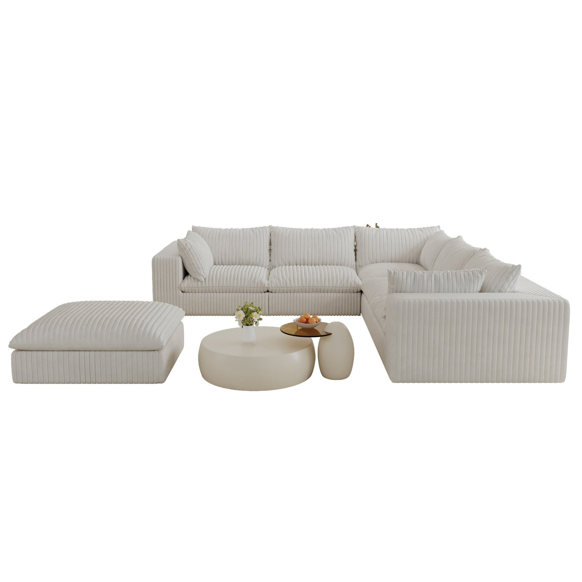 118.2' Cloud Sofa,Corduroy Fabric,Deep Seat Couches,Double - layer design,Removable Cushion,No Assembly, DIY Combination for Living room, Bedroom,Conference room ,Apartment,White - 1st Choice Furniture Direct