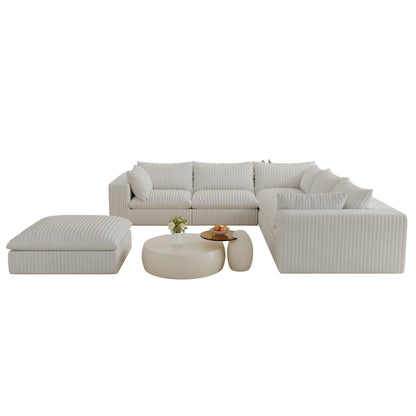118.2' Cloud Sofa,Corduroy Fabric,Deep Seat Couches,Double - layer design,Removable Cushion,No Assembly, DIY Combination for Living room, Bedroom,Conference room ,Apartment,White - 1st Choice Furniture Direct
