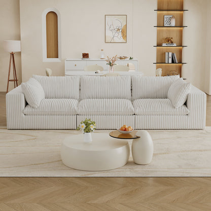 118.2' Cloud Sofa,Corduroy Fabric,Deep Seat Couches,Double - layer design,Removable Cushion,No Assembly, DIY Combination for Living room, Bedroom,Conference room ,Apartment,White - 1st Choice Furniture Direct