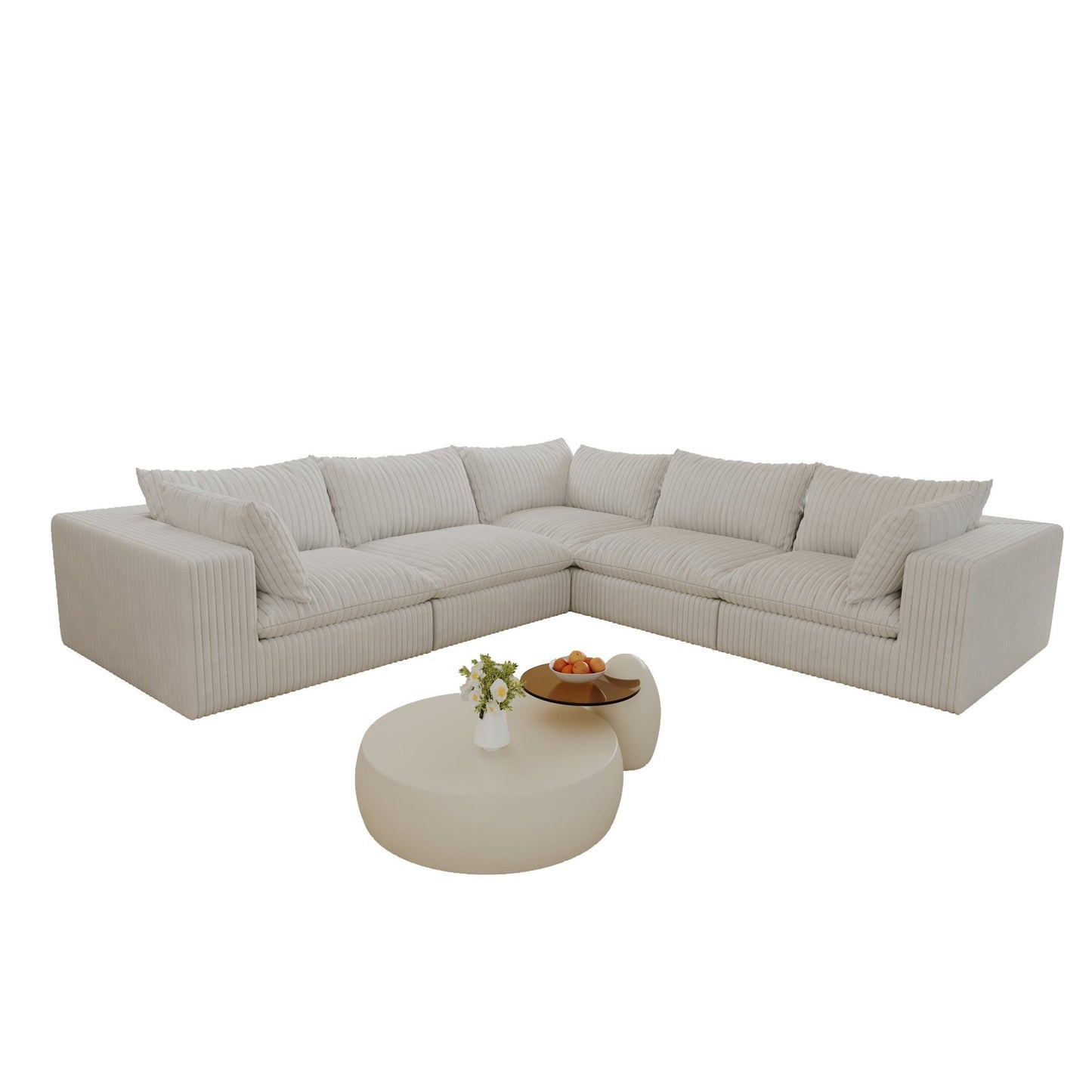 118.2' Cloud Sofa,Corduroy Fabric,Deep Seat Couches,Double - layer design,Removable Cushion,No Assembly, DIY Combination for Living room, Bedroom,Conference room ,Apartment,WHITE - 1st Choice Furniture Direct
