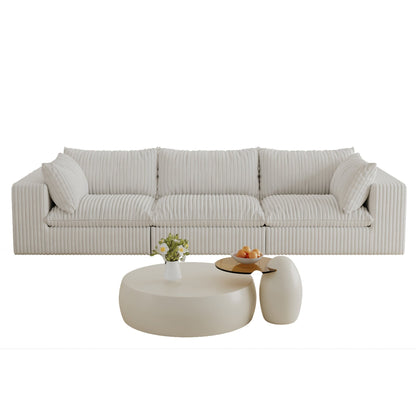118.2' Cloud Sofa,Corduroy Fabric,Deep Seat Couches,Double - layer design,Removable Cushion,No Assembly, DIY Combination for Living room, Bedroom,Conference room ,Apartment,White - 1st Choice Furniture Direct