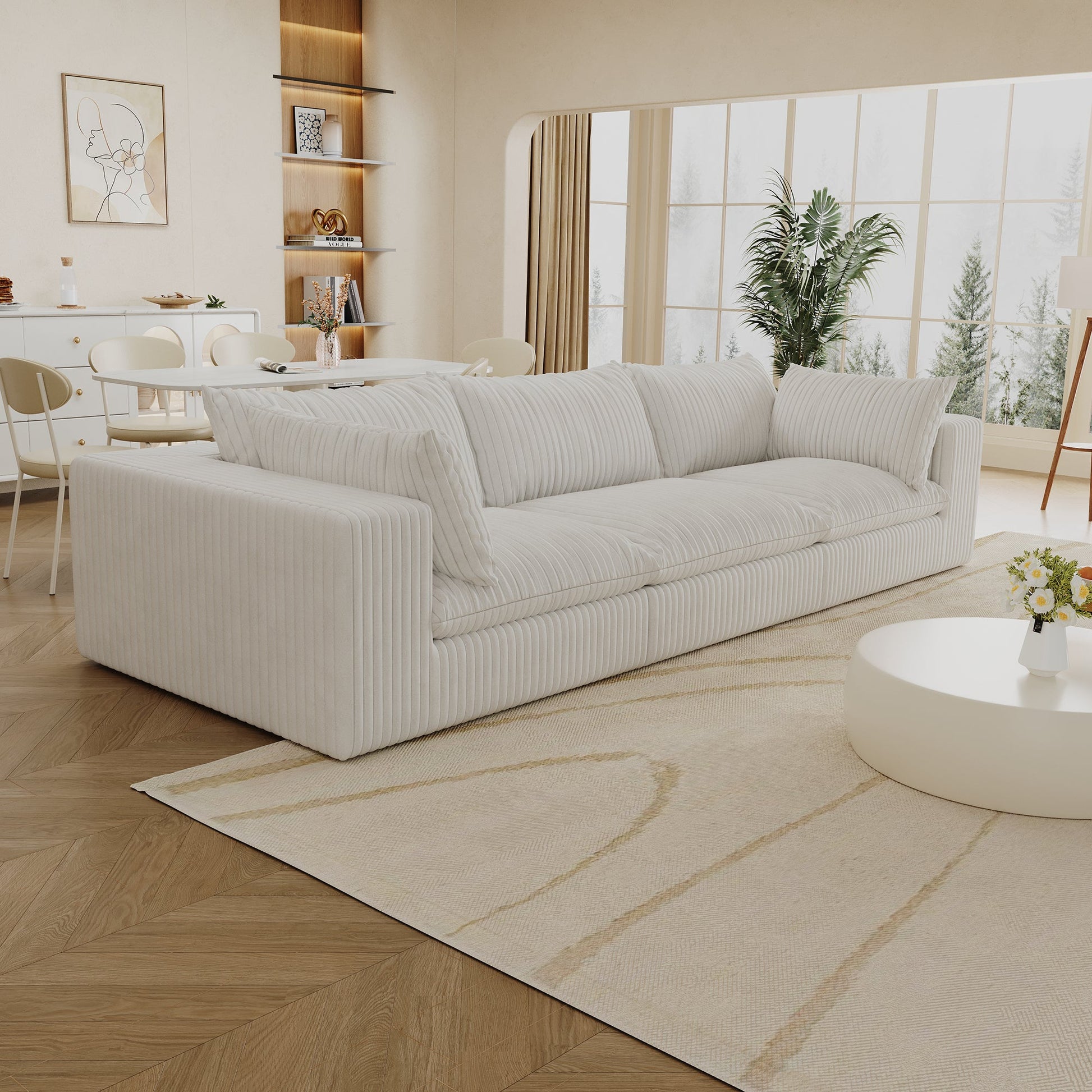118.2' Cloud Sofa,Corduroy Fabric,Deep Seat Couches,Double - layer design,Removable Cushion,No Assembly, DIY Combination for Living room, Bedroom,Conference room ,Apartment,White - 1st Choice Furniture Direct