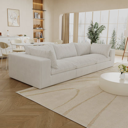 118.2' Cloud Sofa,Corduroy Fabric,Deep Seat Couches,Double - layer design,Removable Cushion,No Assembly, DIY Combination for Living room, Bedroom,Conference room ,Apartment,White - 1st Choice Furniture Direct