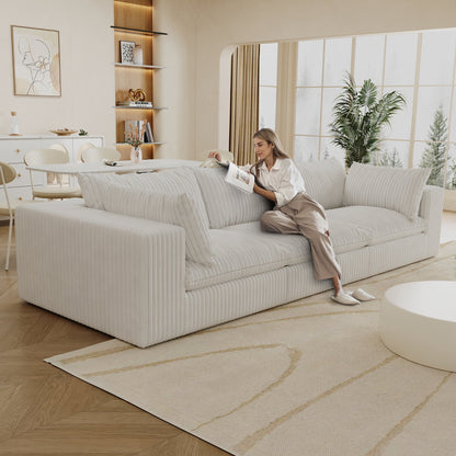 118.2' Cloud Sofa,Corduroy Fabric,Deep Seat Couches,Double - layer design,Removable Cushion,No Assembly, DIY Combination for Living room, Bedroom,Conference room ,Apartment,White - 1st Choice Furniture Direct