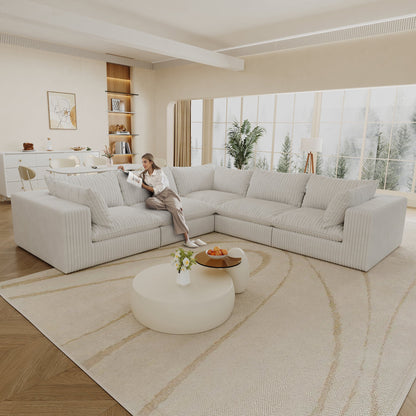 118.2' Cloud Sofa,Corduroy Fabric,Deep Seat Couches,Double - layer design,Removable Cushion,No Assembly, DIY Combination for Living room, Bedroom,Conference room ,Apartment,WHITE - 1st Choice Furniture Direct