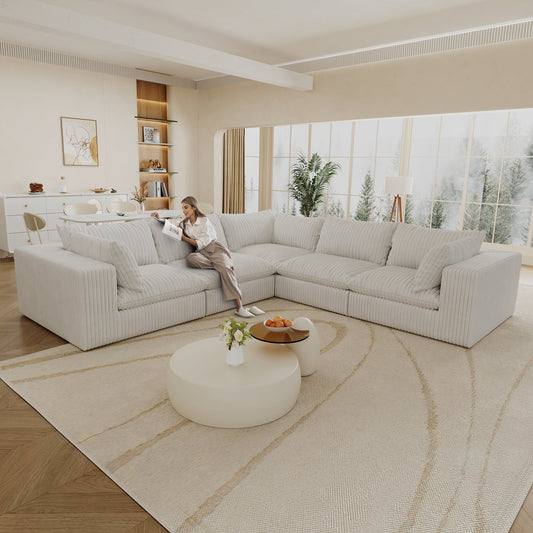 118.2' Cloud Sofa,Corduroy Fabric,Deep Seat Couches,Double - layer design,Removable Cushion,No Assembly, DIY Combination for Living room, Bedroom,Conference room ,Apartment,WHITE - 1st Choice Furniture Direct
