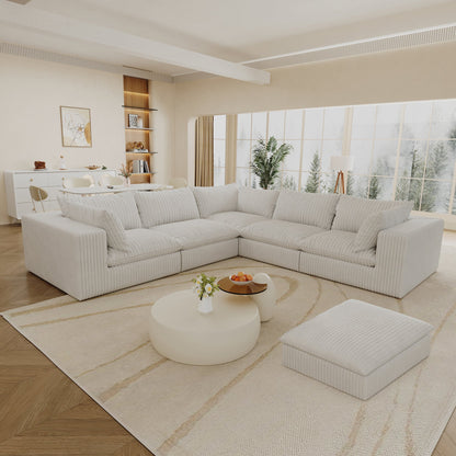 118.2' Cloud Sofa,Corduroy Fabric,Deep Seat Couches,Double - layer design,Removable Cushion,No Assembly, DIY Combination for Living room, Bedroom,Conference room ,Apartment,White - 1st Choice Furniture Direct