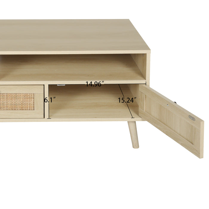 1st Choice Rattan TV Stand Console with Solid Wood Feet in Natural