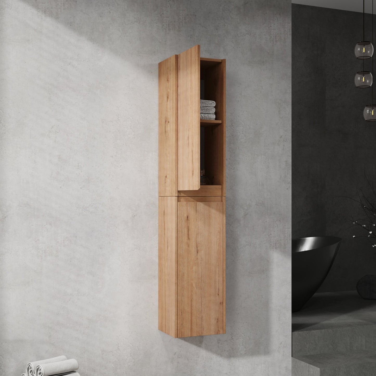 12' Bathroom Side Cabinet, 2 - Soft Close Doors, Float Mounting Design, 12*2(KD - Packing) - 1st Choice Furniture Direct