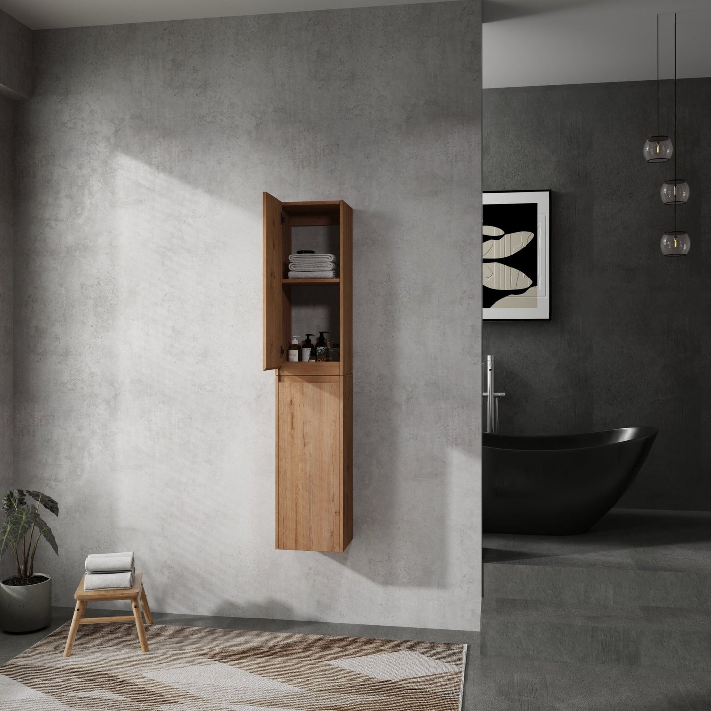 12' Bathroom Side Cabinet, 2 - Soft Close Doors, Float Mounting Design, 12*2(KD - Packing) - 1st Choice Furniture Direct