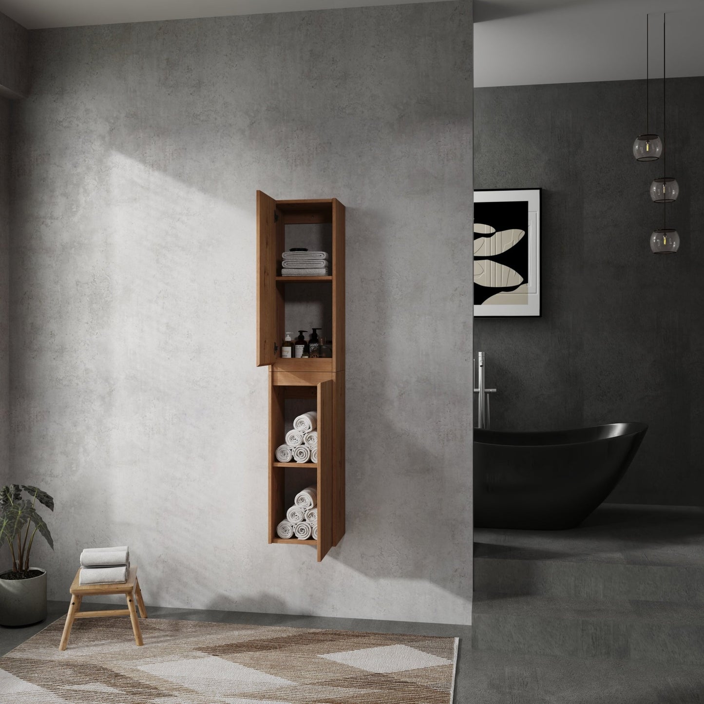 12' Bathroom Side Cabinet, 2 - Soft Close Doors, Float Mounting Design, 12*2(KD - Packing) - 1st Choice Furniture Direct