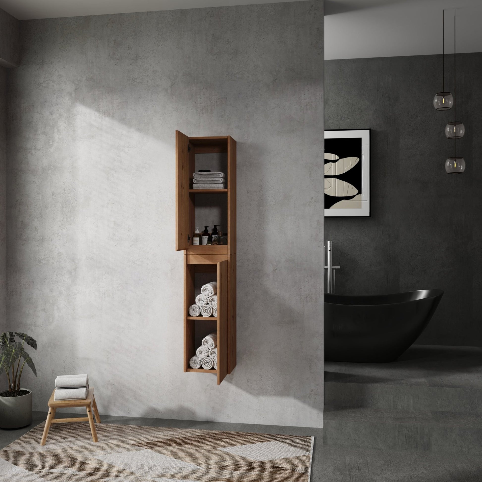 12' Bathroom Side Cabinet, 2 - Soft Close Doors, Float Mounting Design, 12*2(KD - Packing) - 1st Choice Furniture Direct