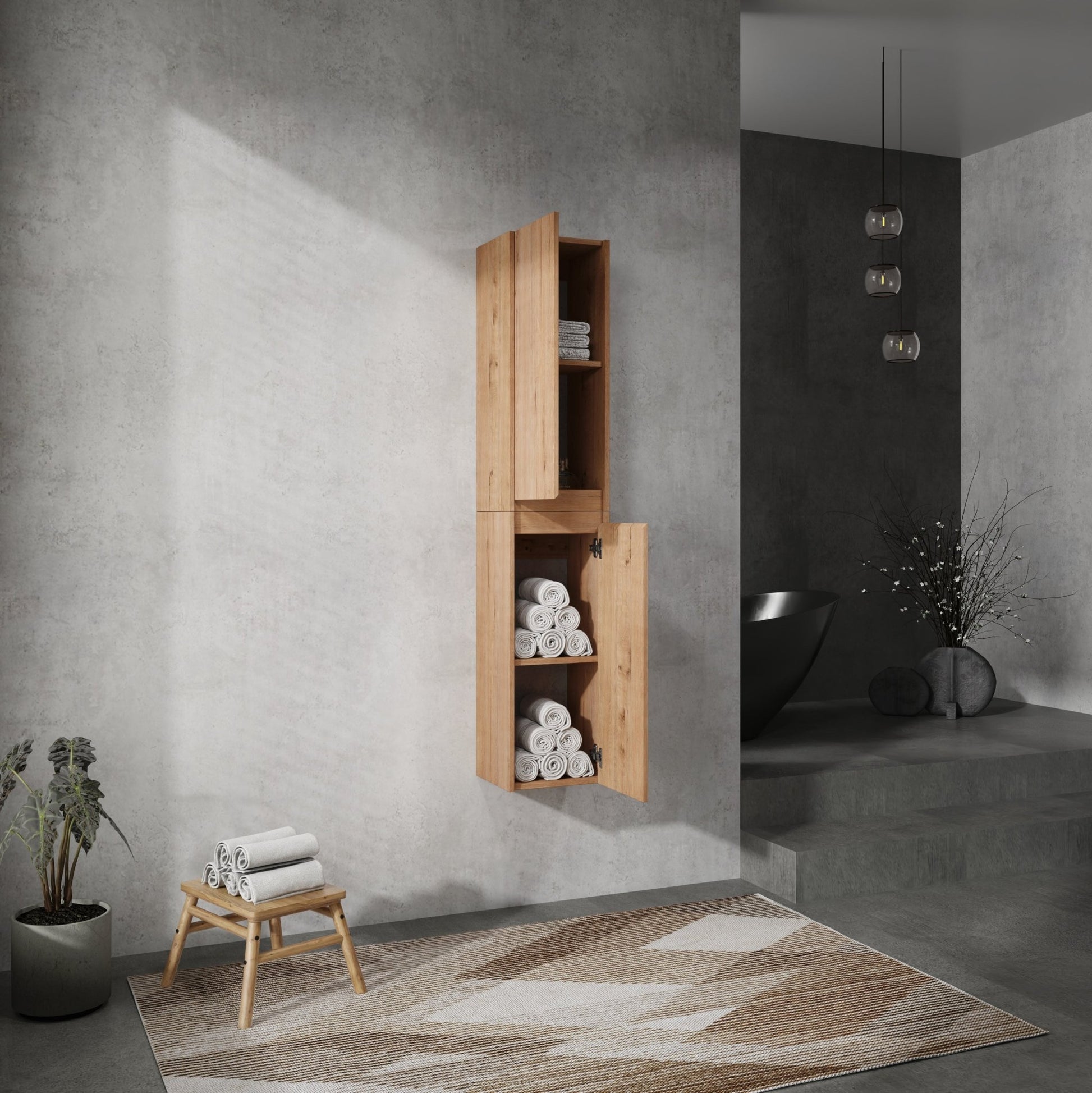 12' Bathroom Side Cabinet, 2 - Soft Close Doors, Float Mounting Design, 12*2(KD - Packing) - 1st Choice Furniture Direct