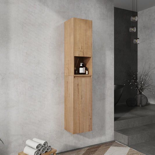 12' Bathroom Side Cabinet,Soft Close Doors,Float Mounting Design,Imitative Oak, SC00112IMO+SC00212IMO - K (KD - Packing) - 1st Choice Furniture Direct