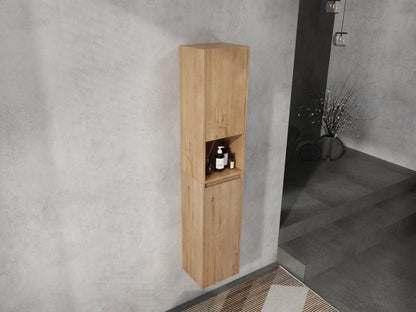 12' Bathroom Side Cabinet,Soft Close Doors,Float Mounting Design,Imitative Oak, SC00112IMO+SC00212IMO - K (KD - Packing) - 1st Choice Furniture Direct