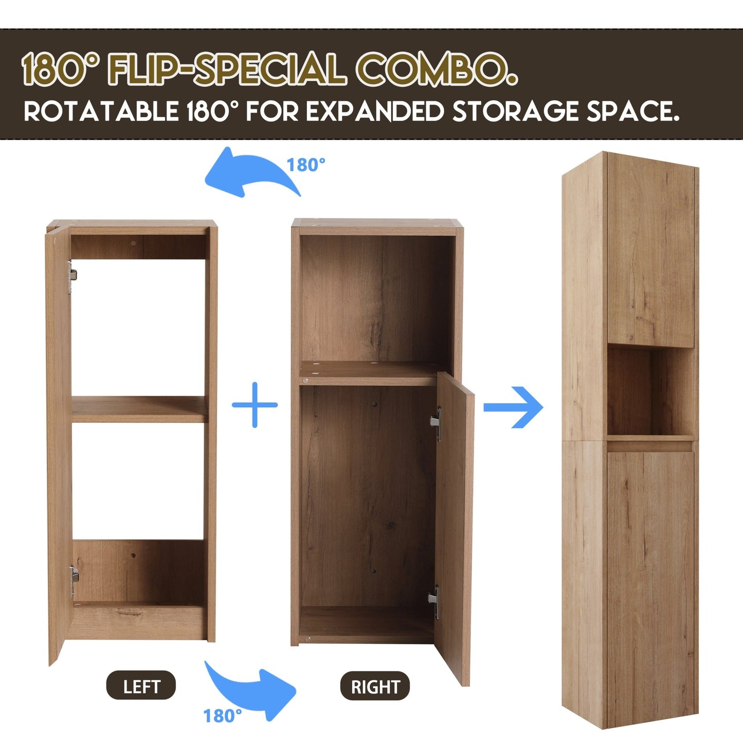 12' Bathroom Side Cabinet,Soft Close Doors,Float Mounting Design,Imitative Oak, SC00112IMO+SC00212IMO - K (KD - Packing) - 1st Choice Furniture Direct